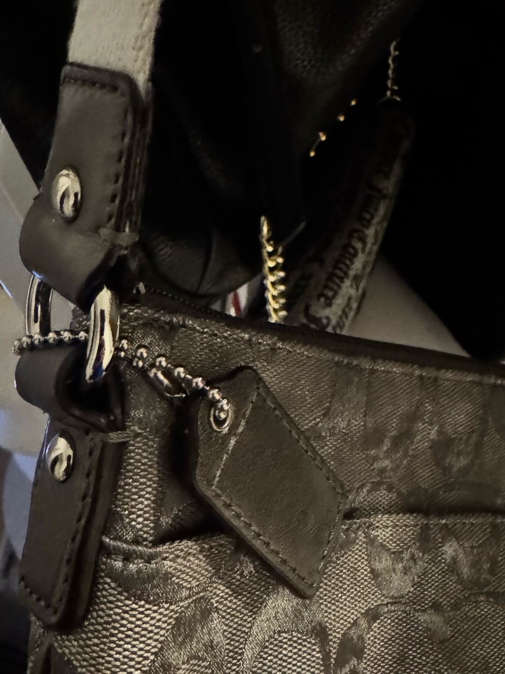Coach Gray Signature Crossbody Bag Silver Metallic Jacquard Y2K Mini Purse - Picture 13 of 14